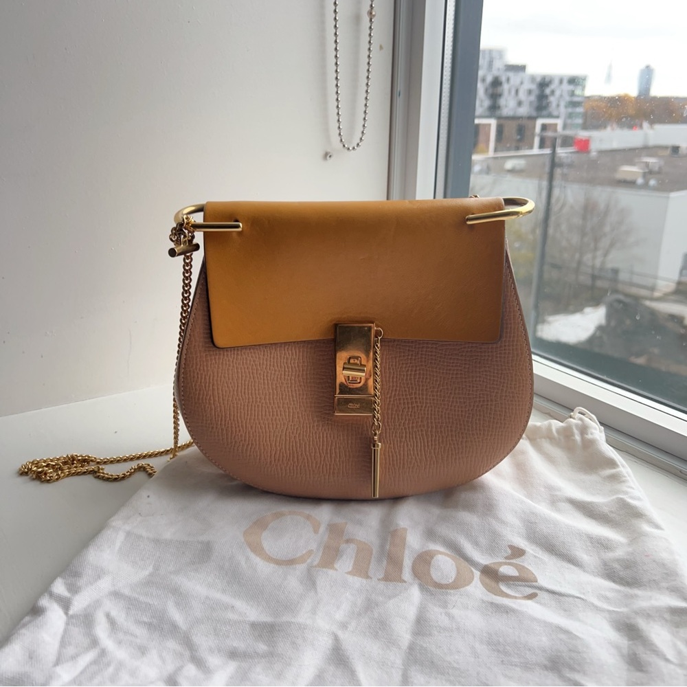 Authentic Chloe Drew Tan and Brown Leather Shoulder Bag